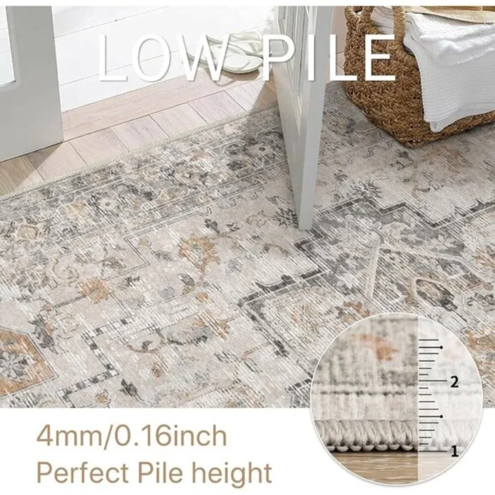 New 2x5 Vintage Runner Rug, Non-Slip Washable Low Pile Rug for Hallway, Taupe
